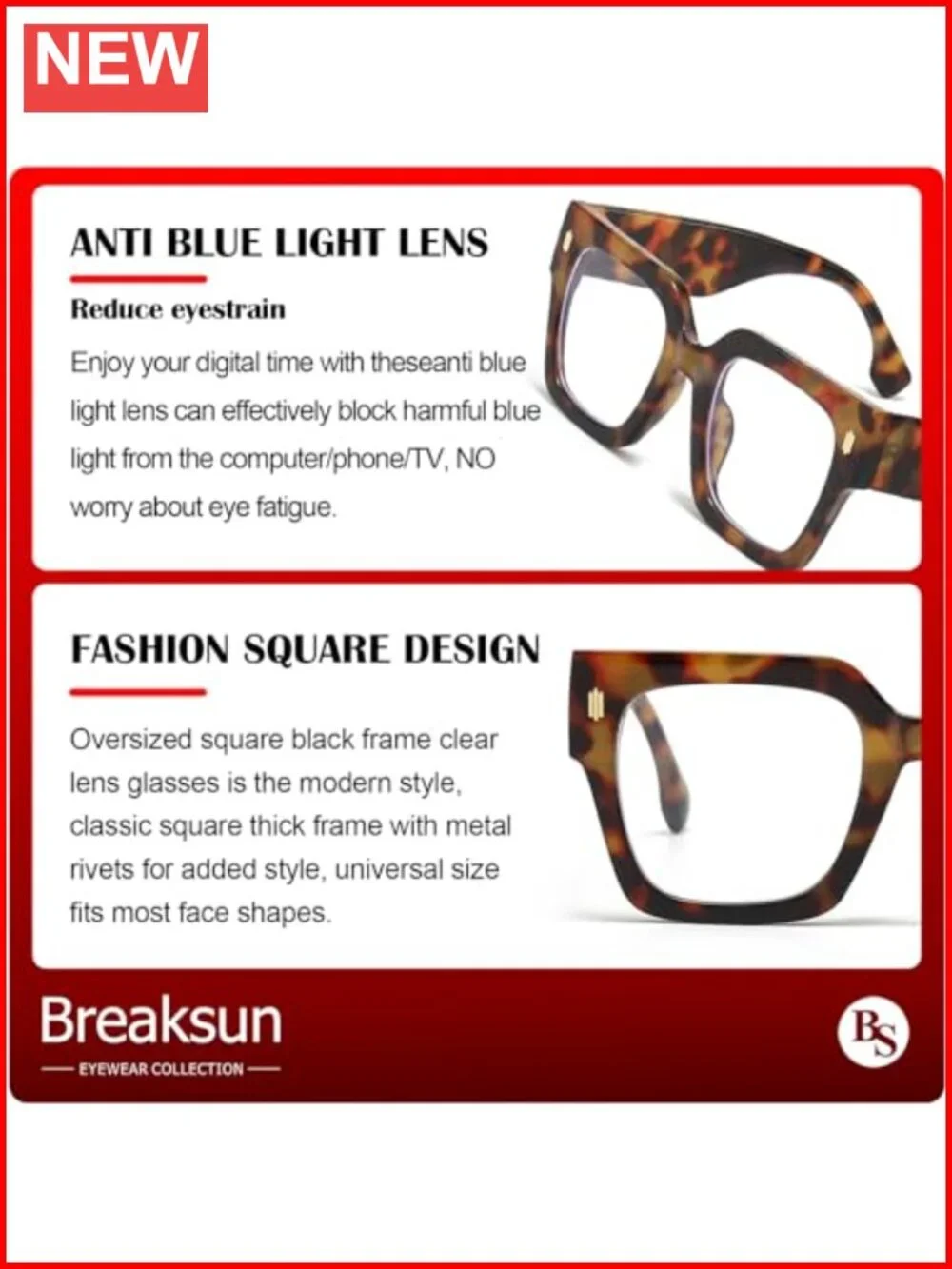 Oversized Square Blue Light Blocking Glasses for Men Women Computer Eyeglasses